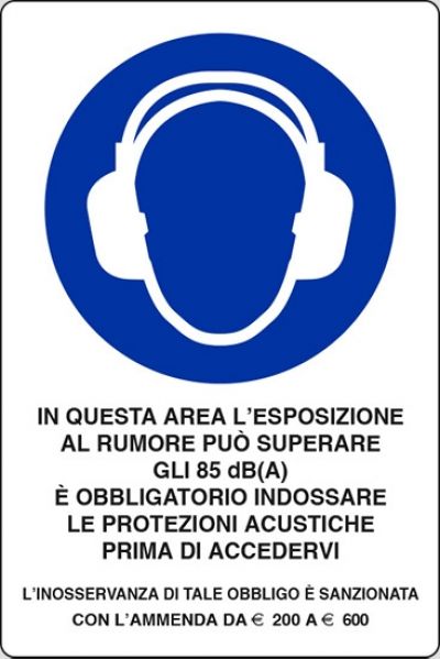 In questa area l'esposizione al rumore può superare gli 85 dB(A) è obbligatorio indossare le protezioni acustiche prima di accedervi