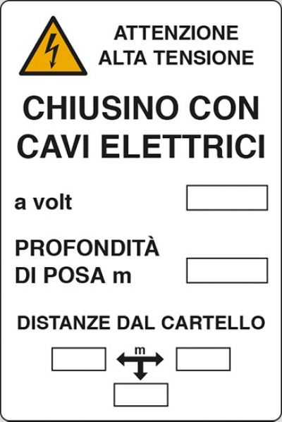 Attenzione alta tensione chiusino con cavi elettrici