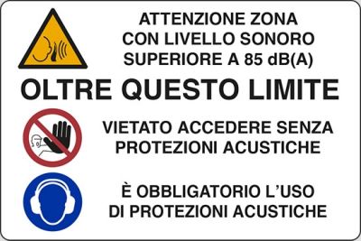 Attenzione zona con livello sonoro superiore a 85 dB(A) Oltre questo limite vietato accedere senza protezioni acustiche