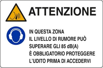 Attenzione in questa zona il livello di rumore può superare gli 85 dB(A) è obbligatorio proteggere l'udito prima di accedervi